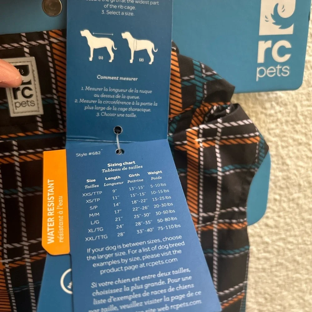 Delta Plaid Rain Slicker with Black, Orange, and Blue dog Rain coat Small NWT